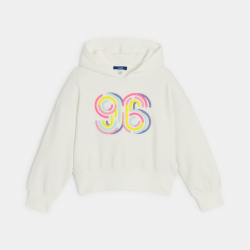 Okaidi Sweat a capuche brode blanc fille