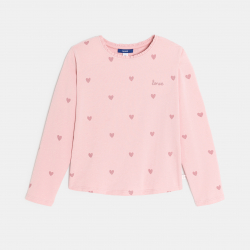 Okaidi Μπλούζα μακρυμάνικη με καρδούλες, ροζ για κορίτσια