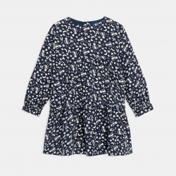 Okaidi Φόρεμα μακρυμάνικο με τυπωμένα σχέδια σε ναυτικό μπλε για κορίτσια