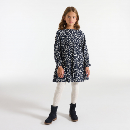 Okaidi Φόρεμα μακρυμάνικο με τυπωμένα σχέδια σε ναυτικό μπλε για κορίτσια