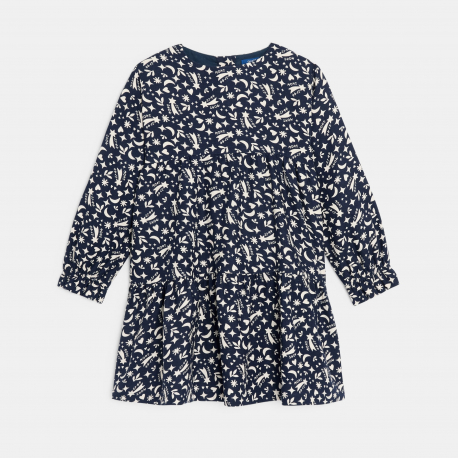 Okaidi Φόρεμα μακρυμάνικο με τυπωμένα σχέδια σε ναυτικό μπλε για κορίτσια