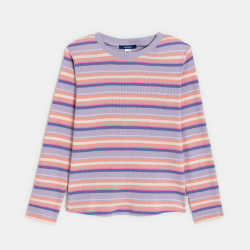 Okaidi T-shirt manches longues cotele raye bleu fille