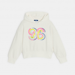 Okaidi Sweat a capuche brode blanc fille