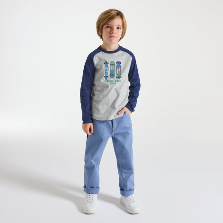 Okaidi Μπλούζα μακρυμάνικη με σχέδιο skateboard γκρι για αγόρια