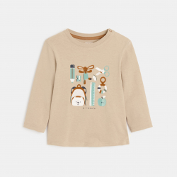 Obaibi Μπλούζα μακρυμάνικη, με θέμα σχολείο, μπεζ για μωρά αγοράκια