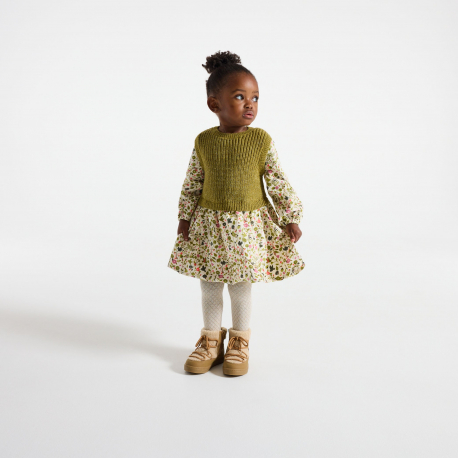 Obaibi Φόρεμα από δύο υλικά, φλοράλ πράσινο για μωρά κοριτσάκια