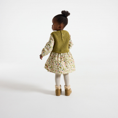 Obaibi Φόρεμα από δύο υλικά, φλοράλ πράσινο για μωρά κοριτσάκια