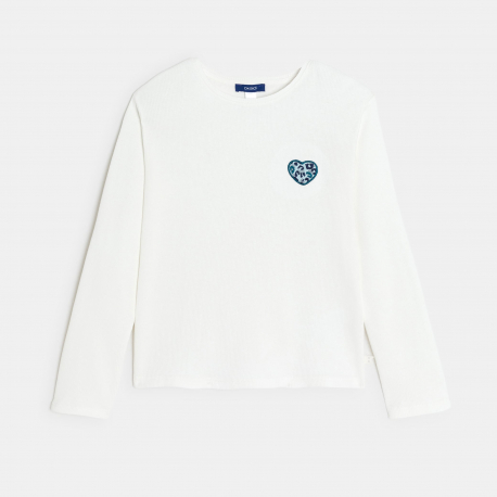 Okaidi Μπλούζα μακρυμάνικη με μοτίφ καρδιά λεοπάρ, λευκή για κορίτσια