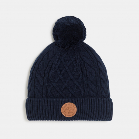 Okaidi Σκουφάκι με σπειροειδή πλέξη και πονπόν σε ναυτικό μπλε, μελανζέ για αγόρια