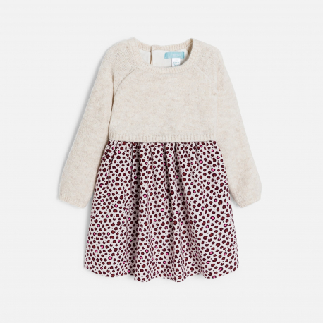 Obaibi Φόρεμα 2 σε 1 από ύφασμα και βελούδο λεοπάρ μπεζ για μωρά κοριτσάκια