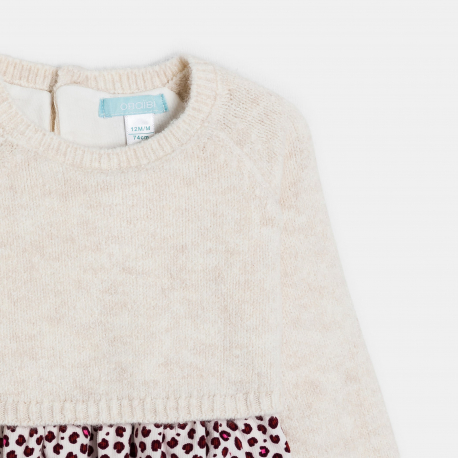 Obaibi Φόρεμα 2 σε 1 από ύφασμα και βελούδο λεοπάρ μπεζ για μωρά κοριτσάκια