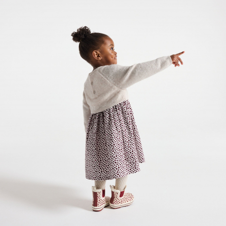 Obaibi Φόρεμα 2 σε 1 από ύφασμα και βελούδο λεοπάρ μπεζ για μωρά κοριτσάκια