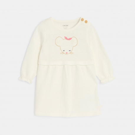 Obaibi Φόρεμα πλεκτό ποντικάκι και λευκή ζακέτα για μωρά κοριτσάκια