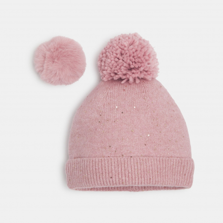 Okaidi Σκουφάκι με παγέτες και πονπόν ροζ για κορίτσια