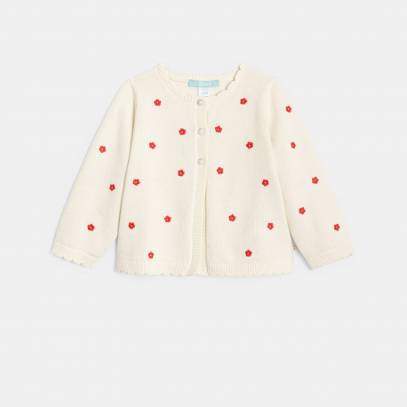 Obaibi Ζακέτα πλεκτή, με κεντημένα λουλούδια, λευκή για μωρά κοριτσάκια