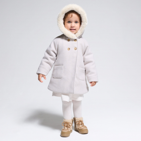 Obaibi Παλτό ζεστό από μάλλινο ύφασμα με κουκούλα γκρι για μωρά κοριτσάκια