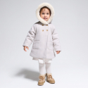 Obaibi Παλτό ζεστό από μάλλινο ύφασμα με κουκούλα γκρι για μωρά κοριτσάκια