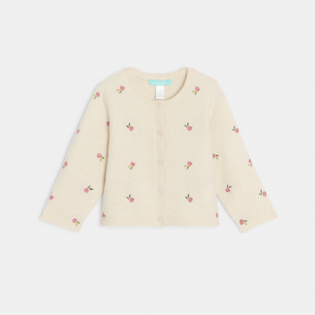 Obaibi Ζακέτα από πλεκτό ύφασμα μπεζ με μοτίφ λουλούδι για μωρά κοριτσάκια