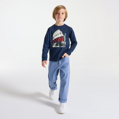 Okaidi Μπλούζα μακρυμάνικη με εμπριμέ σχέδιο πόλης, μπλε για αγόρια