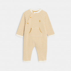 Obaibi Φόρμα ολόσωμη από χνουδωτό ύφασμα ριγέ, κίτρινη για μωρά αγοράκια