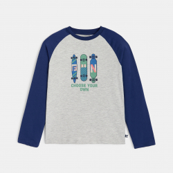 Okaidi Μπλούζα μακρυμάνικη με σχέδιο skateboard γκρι για αγόρια