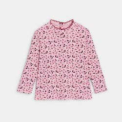 Obaibi Μπλούζα με γιακά με ίσιο τελείωμα με κυματιστό γιακά φλοράλ ροζ για μωρά κοριτσά