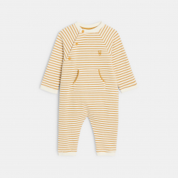 Obaibi Φόρμα ολόσωμη από χνουδωτό ύφασμα ριγέ, κίτρινη για μωρά αγοράκια