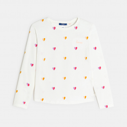 Okaidi Μπλούζα μακρυμάνικη με καρδούλες, λευκή για κορίτσια