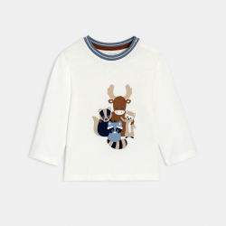 Obaibi Μπλούζα μακρυμάνικη, με μοτίφ ζώα, λευκή, για μωρά αγοράκια