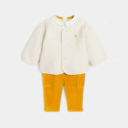Obaibi Ζακέτα από χοντρό φλις, παντελόνι από βελούδο και φορμάκι κίτρινο για νεογέννητα