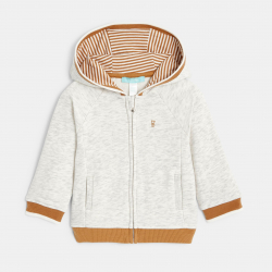 Okaidi Φούτερ από χνουδωτό ύφασμα με φερμουάρ και κουκούλα, γκρι, για μωρά αγοράκια