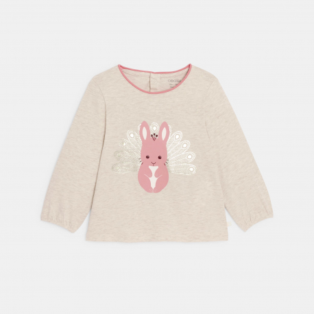 Obaibi Μπλούζα μακρυμάνικη με μοτίφ ζώα μπεζ για μωρά κοριτσάκια