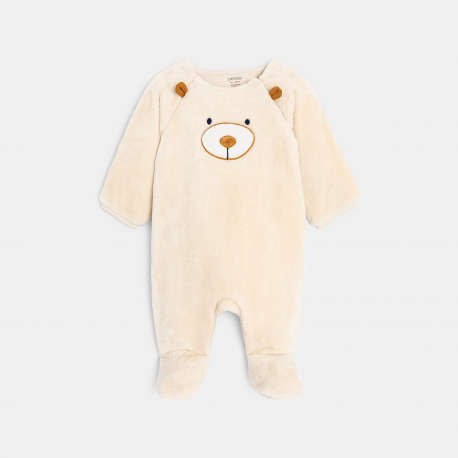 Obaibi Ολόσωμη φόρμα ύπνου από μαλακό φλις boa αρκουδάκι, μπεζ, για νεογέννητα