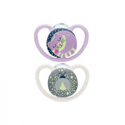 Πιπίλες νύχτας Nuk® Space Night Girl (6-18m) με θήκη σετ των 2