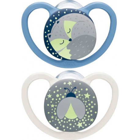 Πιπίλες νύχτας Nuk® Space Night Boy (6-18m) με θήκη σετ των 2