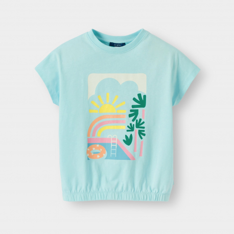Okaidi T-shirt bleu a motif fille