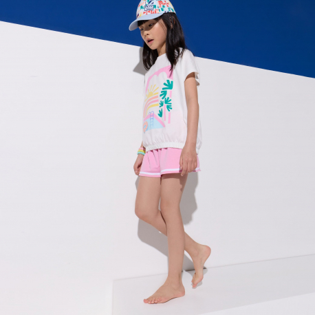 Okaidi T-shirt blanc ecru a motif fille