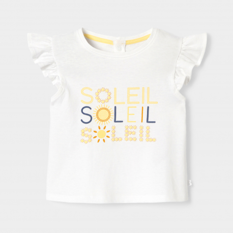 Obaibi T-shirt blanc a message "soleil" bebe fille