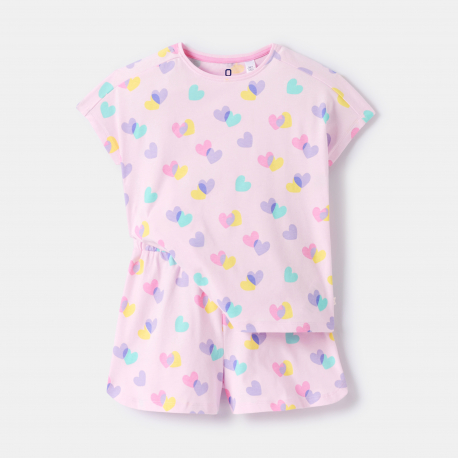 Okaidi Pyjama court jersey coeur rose fille