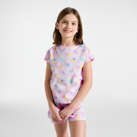 Okaidi Pyjama court jersey coeur rose fille