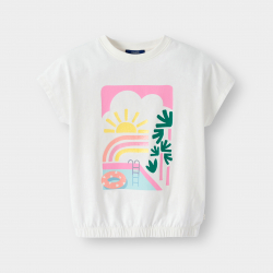 Okaidi T-shirt blanc ecru a motif fille
