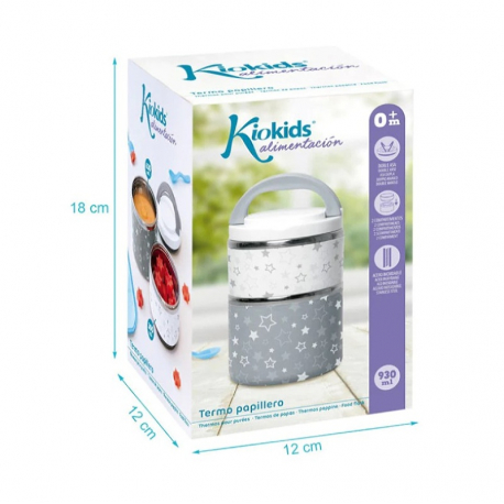 Kiokids Θερμός φαγητού 930ml με 2 θαλάμους γκρι