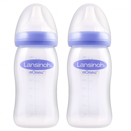 Lansinoh® Μπιμπερό 240 ml με θηλή μεσαίας ροής NaturalWave® σετ των 2