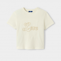 Okaidi T-shirt blanc ecru Love fille