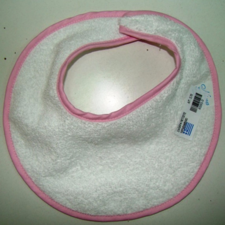 Σαλιάρα πετσετέ με velcro Nona Bebe μικρή Λευκό/Ροζ ρέλι