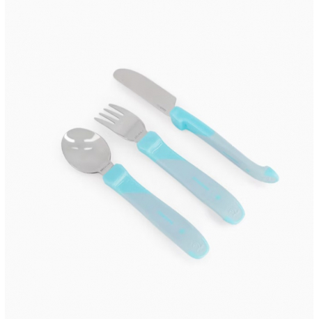 Ανοξείδωτο σετ κουτάλι-μαχαίρι-πιρούνι Twistshake Pastel Blue 12m+