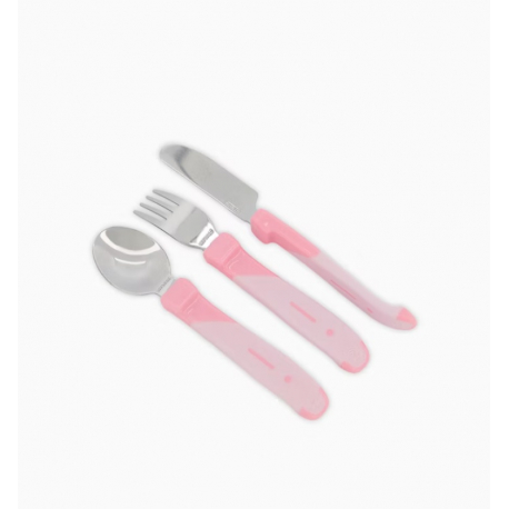 Ανοξείδωτο σετ κουτάλι-μαχαίρι-πιρούνι Twistshake Pastel Pink 12m+