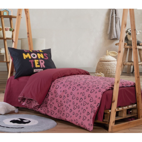 Σεντόνια μονά Nef-Nef Homeware Little Monsters Hearts σετ των 3