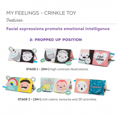 Μαλακό βιβλίο διπλής όψης Taf toys My Feelings Crinkle Toy