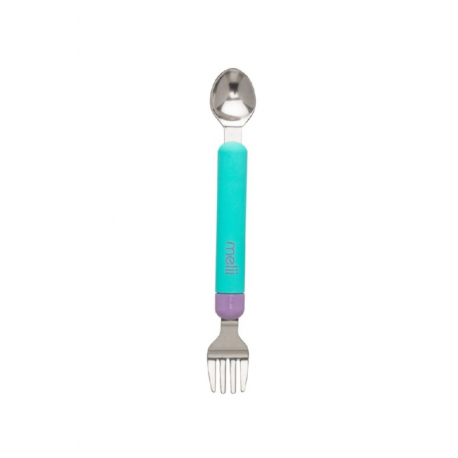 Σετ κουτάλι και πιρούνι Melii Spork On the Go Mint - Purple 2 σε 1 με θήκη